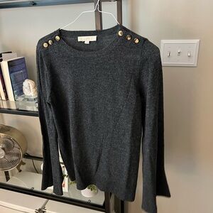 Gray sweater with gold buttons